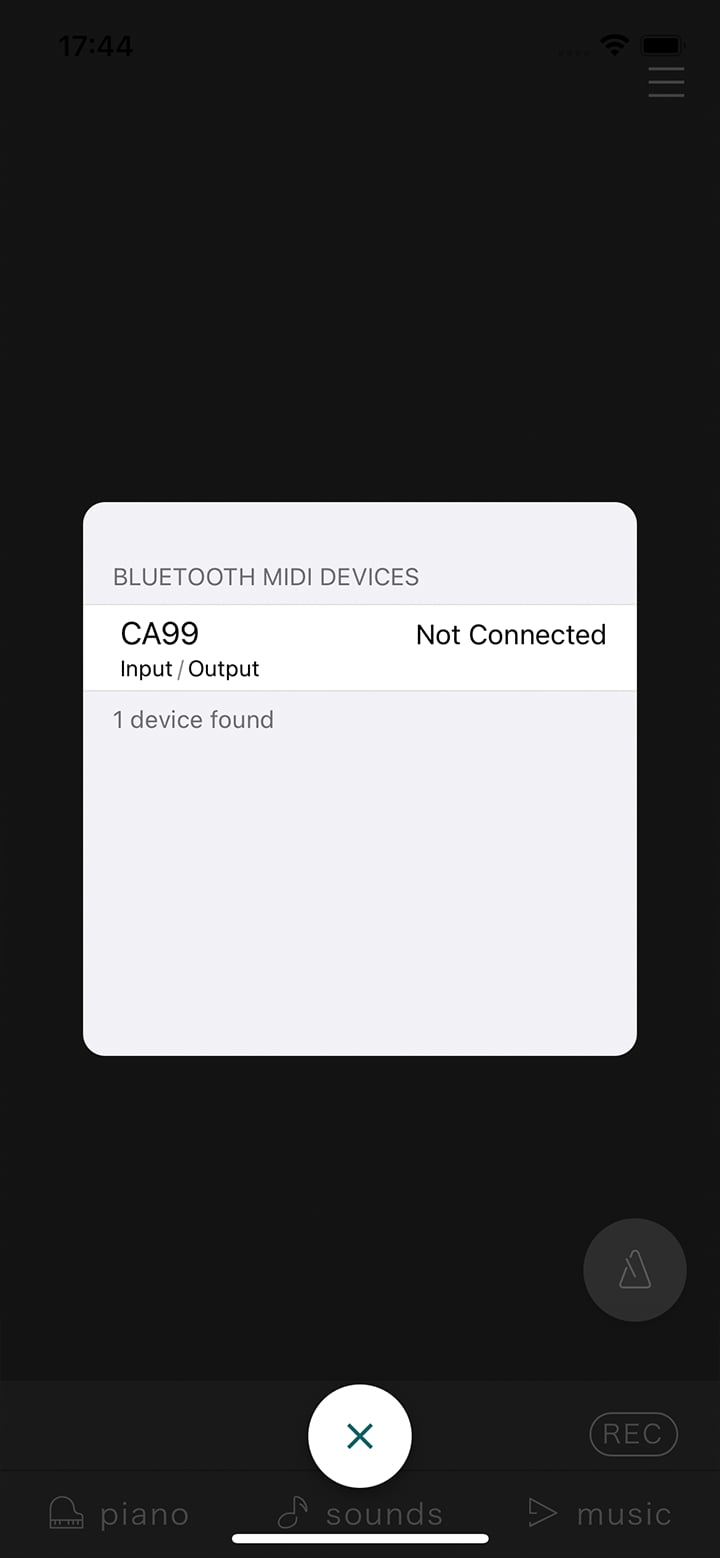 Bluetooth MIDI Device List
