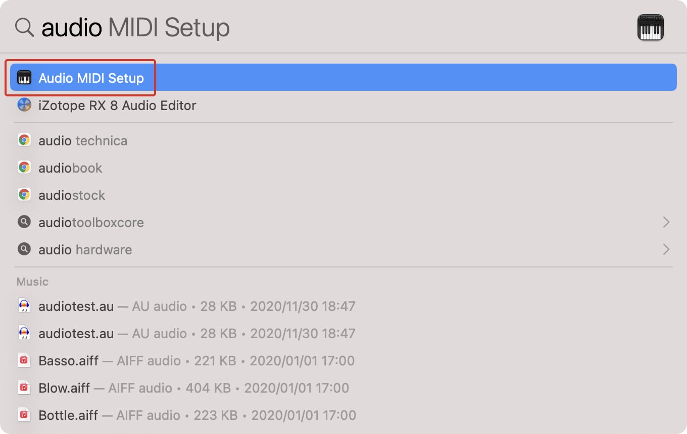 Opening the Audio MIDI Setup tool