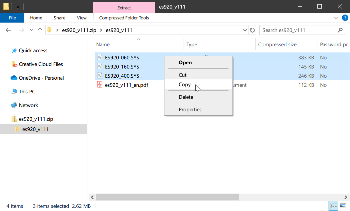 04 (Windows). Update files selected and copy command selected