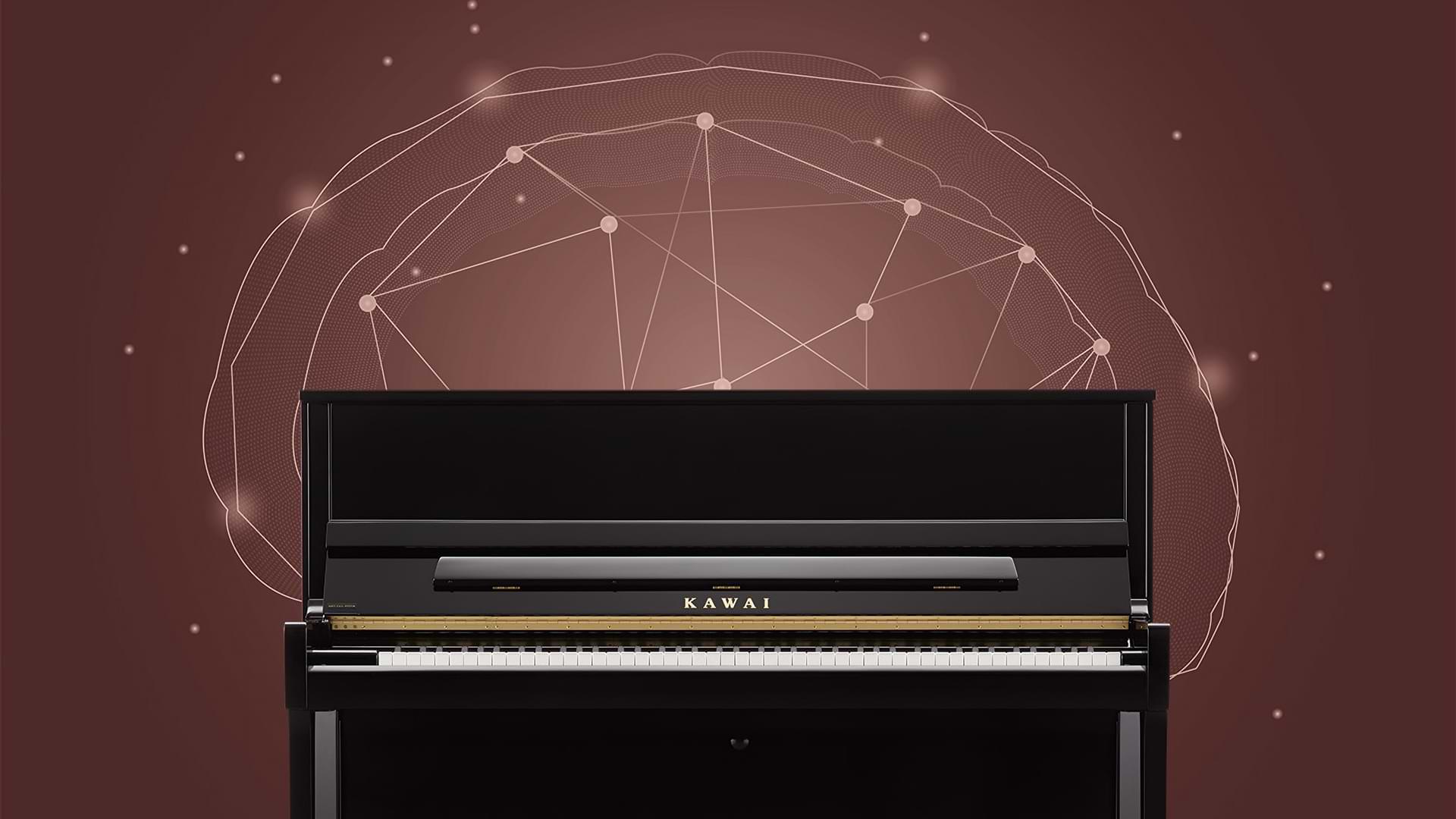 A Kawai upright piano with sensory graphic